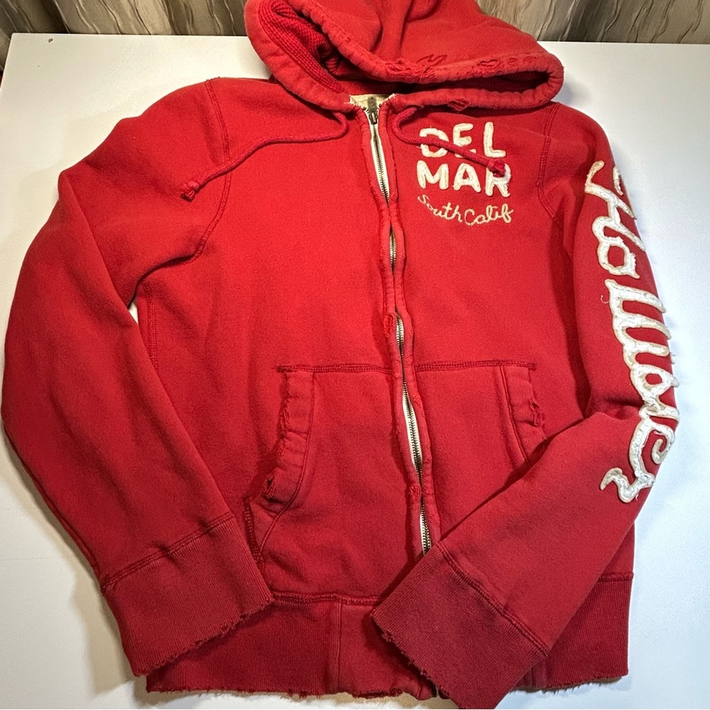 Hollister Del Mar Red Women's Large Zip Up Hoodie with Logo Vintage Y2K